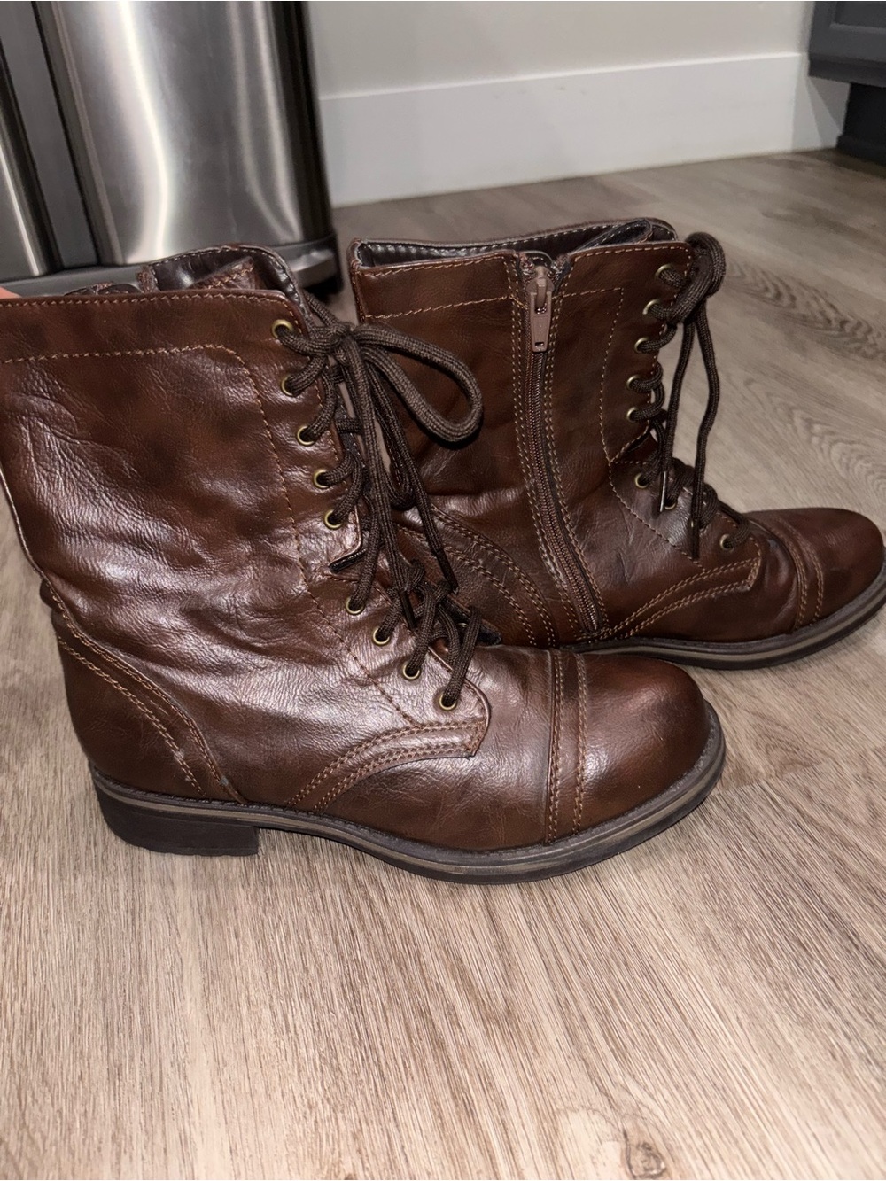 Women's Brown Lace-Up Boots with Side Zip